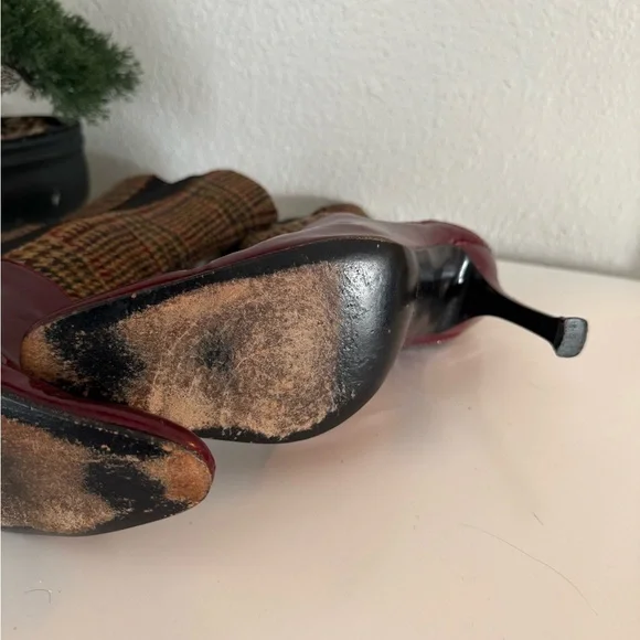 Dolce & Gabbana Burgundy and Plaid Heeled Boots - Picture 6 of 10